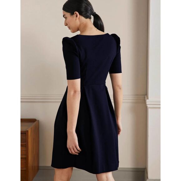 Boden Puff Shoulder Jersey Dress - Navy 8L - Picture 3 of 9
